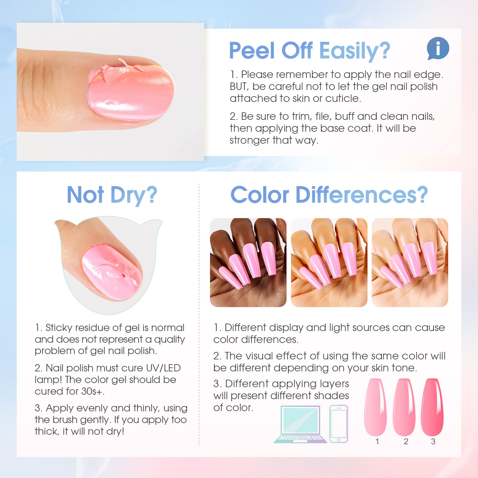 ROSALIND Glitter Sequins Gel Polish application step visual guides beginners