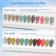 ROSALIND Glitter Sequins Gel Polish color swatches display the wide range for versatile nail art
