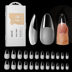 Rosalind half-matte almond nail tips box with size prompts for quick fit.