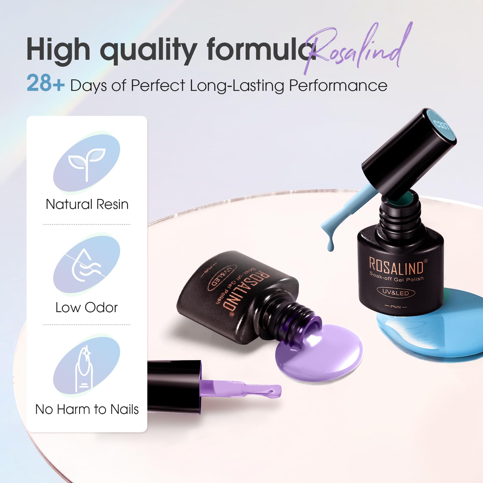 ROSALIND matte top coat creates a sophisticated, velvet-smooth effect.