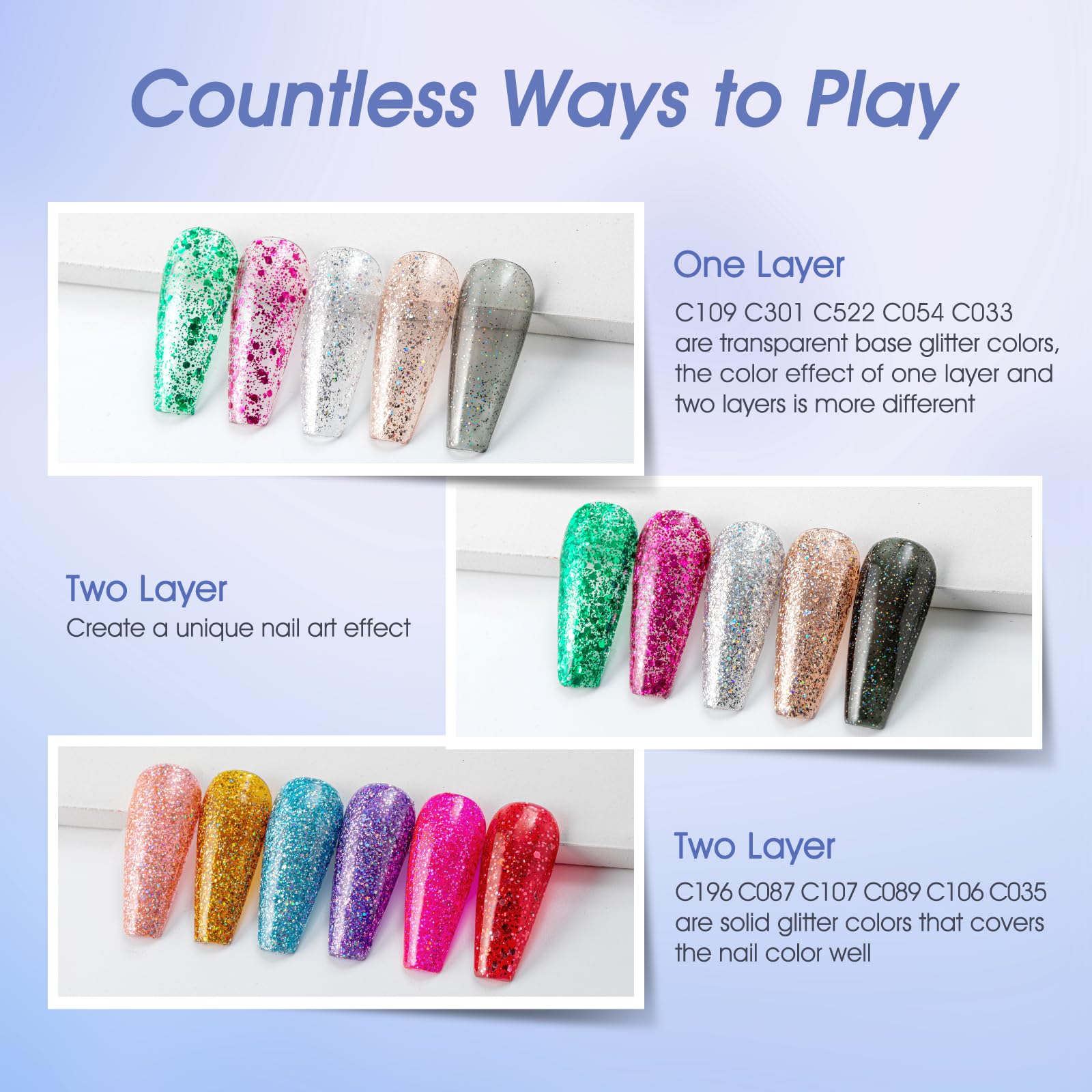 ROSALIND multicolor glitter swatches display vibrant options for creative nail art.