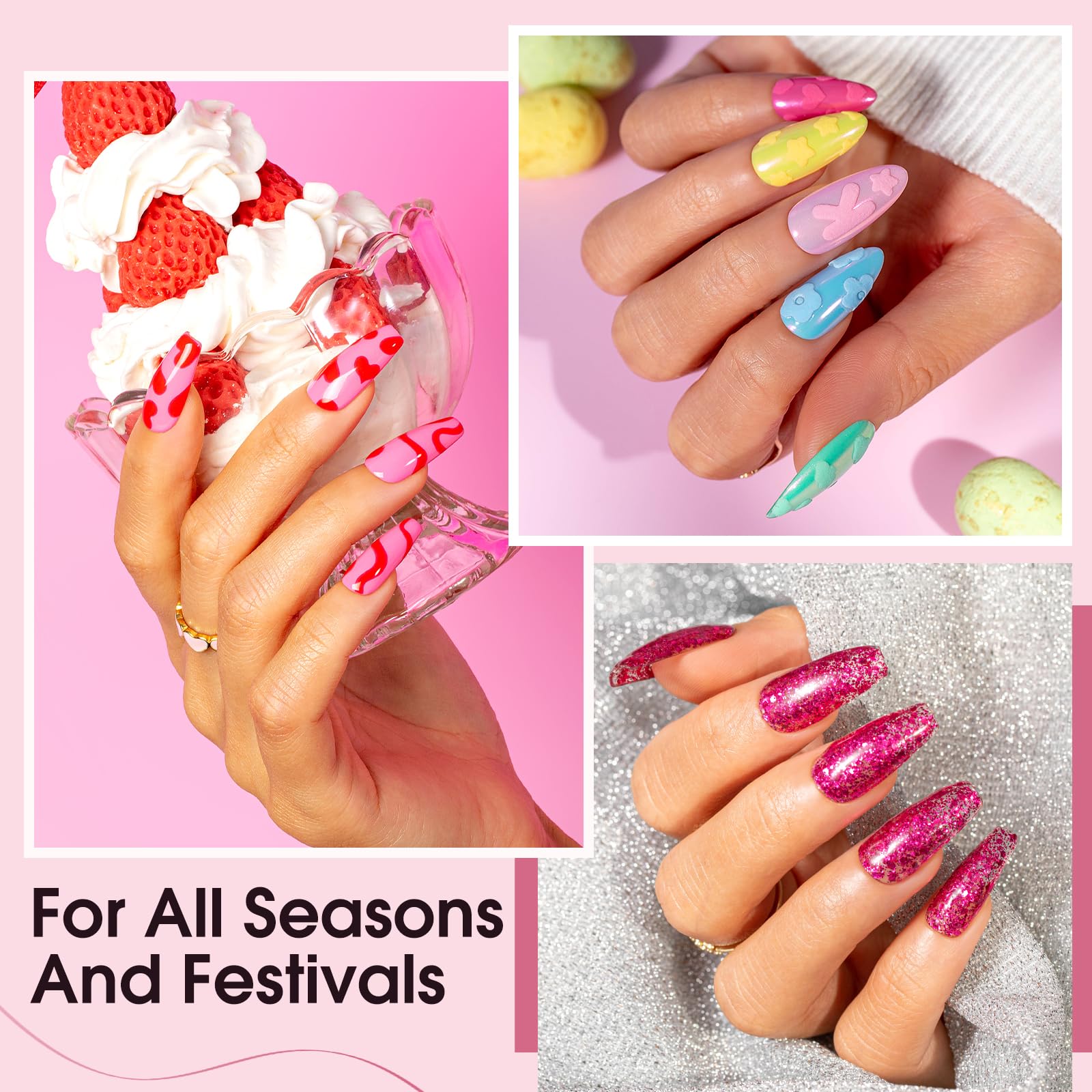 ROSALIND nails with glitter red polish in a salon-style look.
