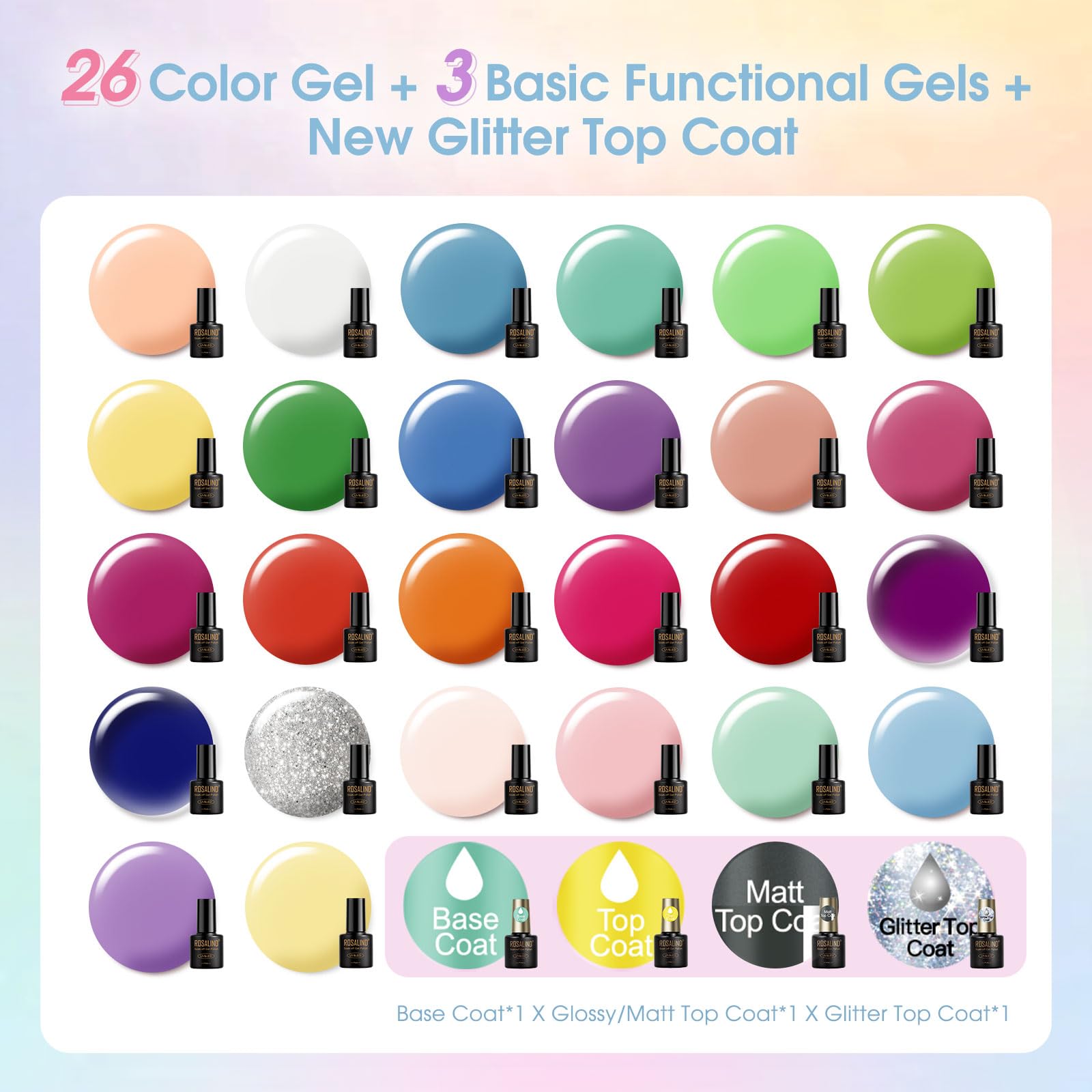 ROSALIND neon pastel colors collection swatches for vibrant nails