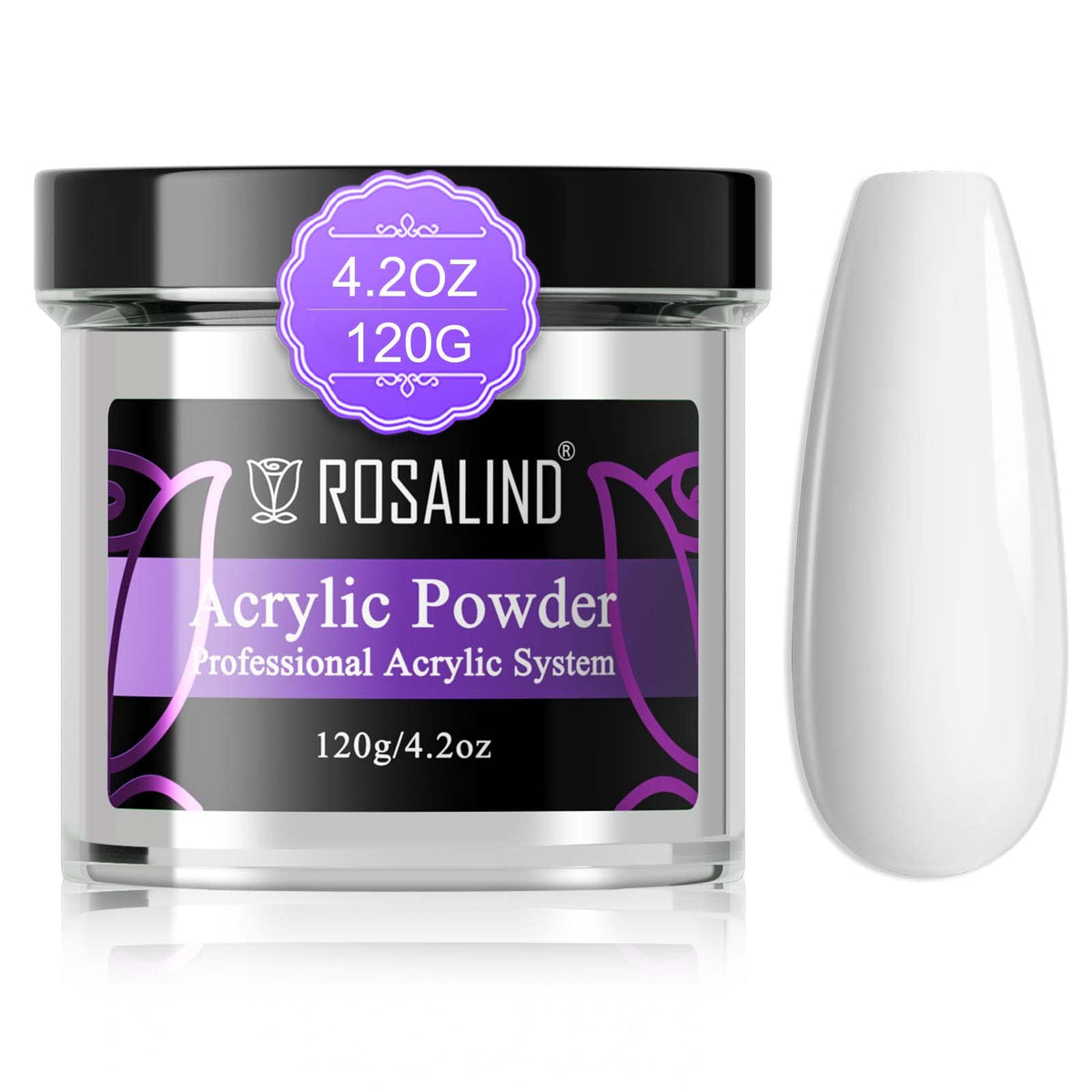 ROSALIND Opal White Nail Powder in a tub for base nails and DIY nail art.
