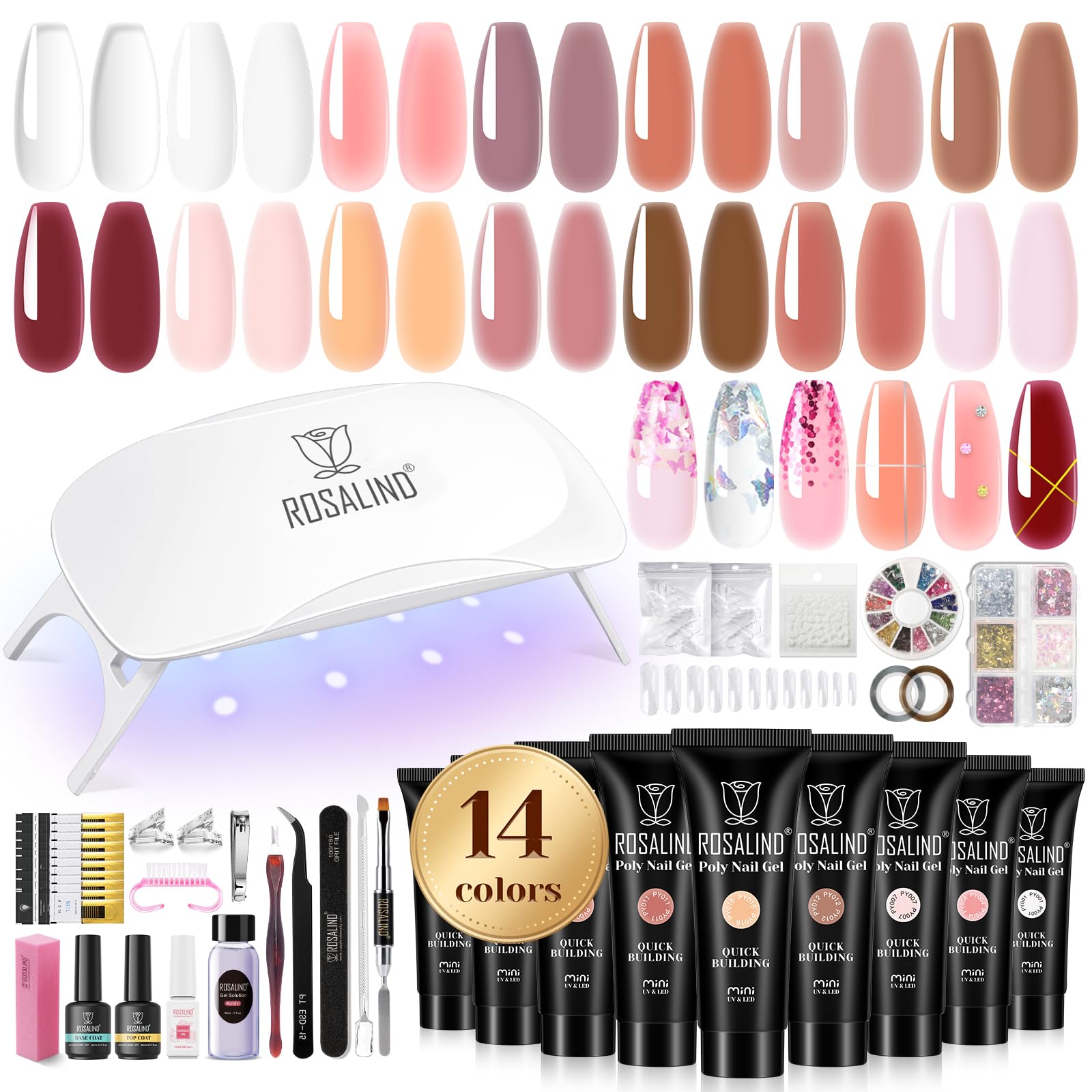 ROSALIND poly nail gel kit with 14 colors for versatile at-home looks.