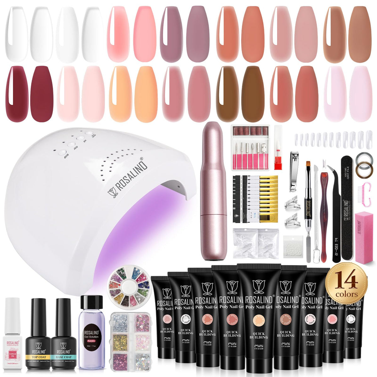 ROSALIND poly nail gel kit with 14 nude-pink colors for at-home nail art