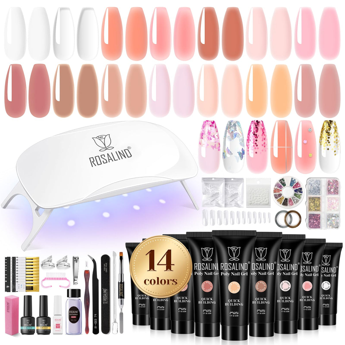 ROSALIND poly nail gel kit colors—versatile nude to pink shades for daily looks