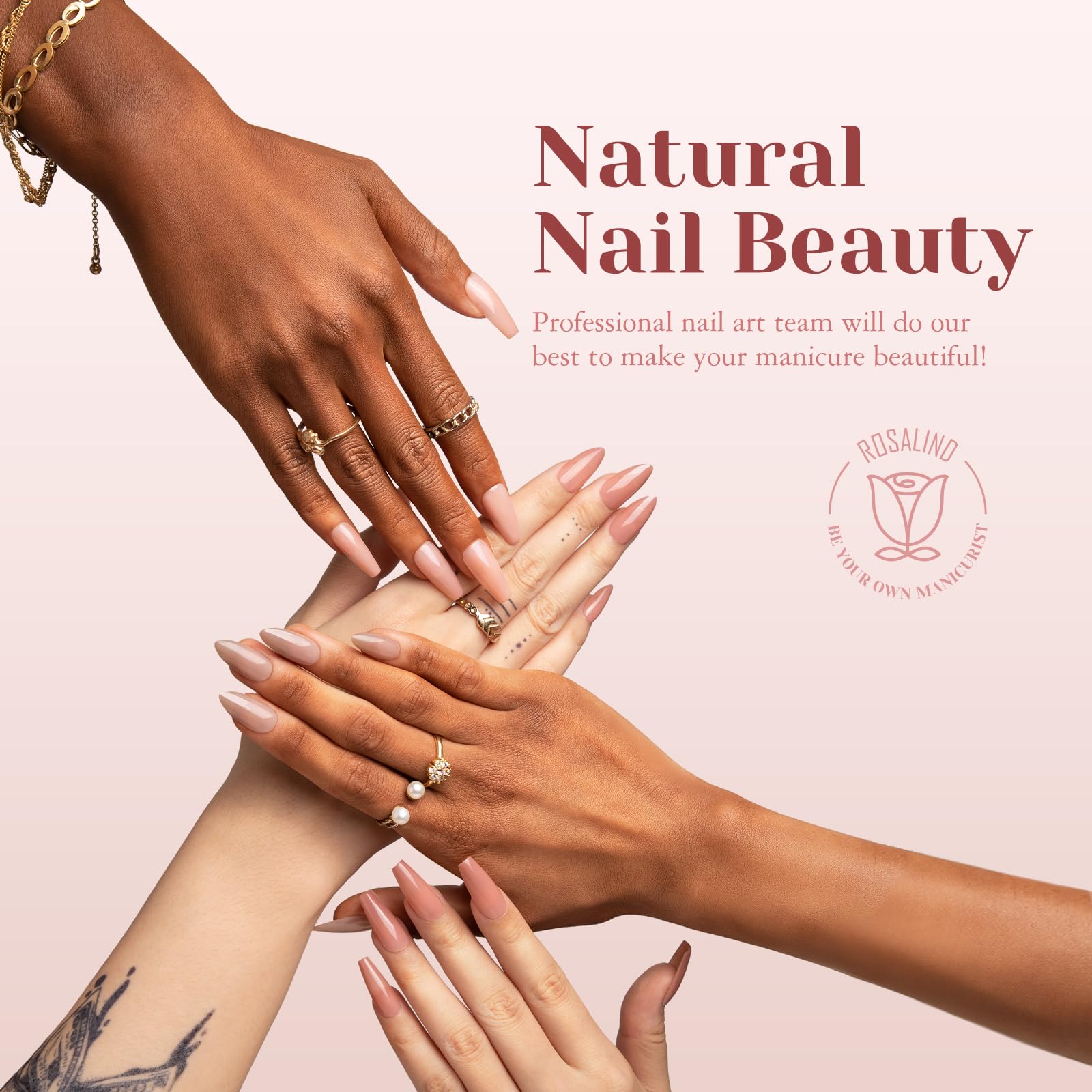 ROSALIND soft pink almond nude nail tips 200-piece set with gift-ready packaging