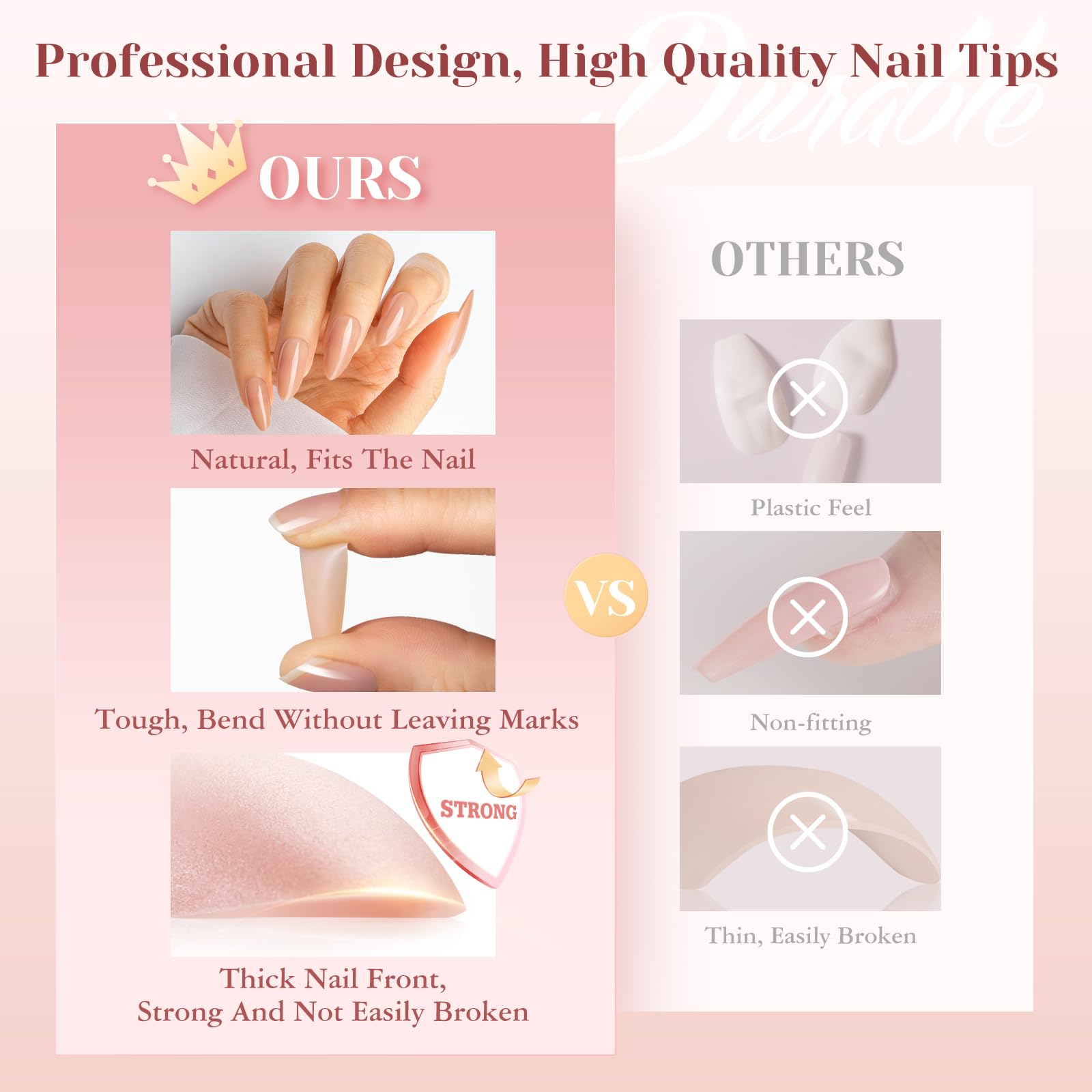 ROSALIND nude nail tips with primer demonstrating easy, lift-free application