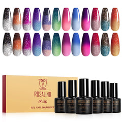 ROSALIND thermal gel nail polish set shows twelve color-changing bottles for mood shifts