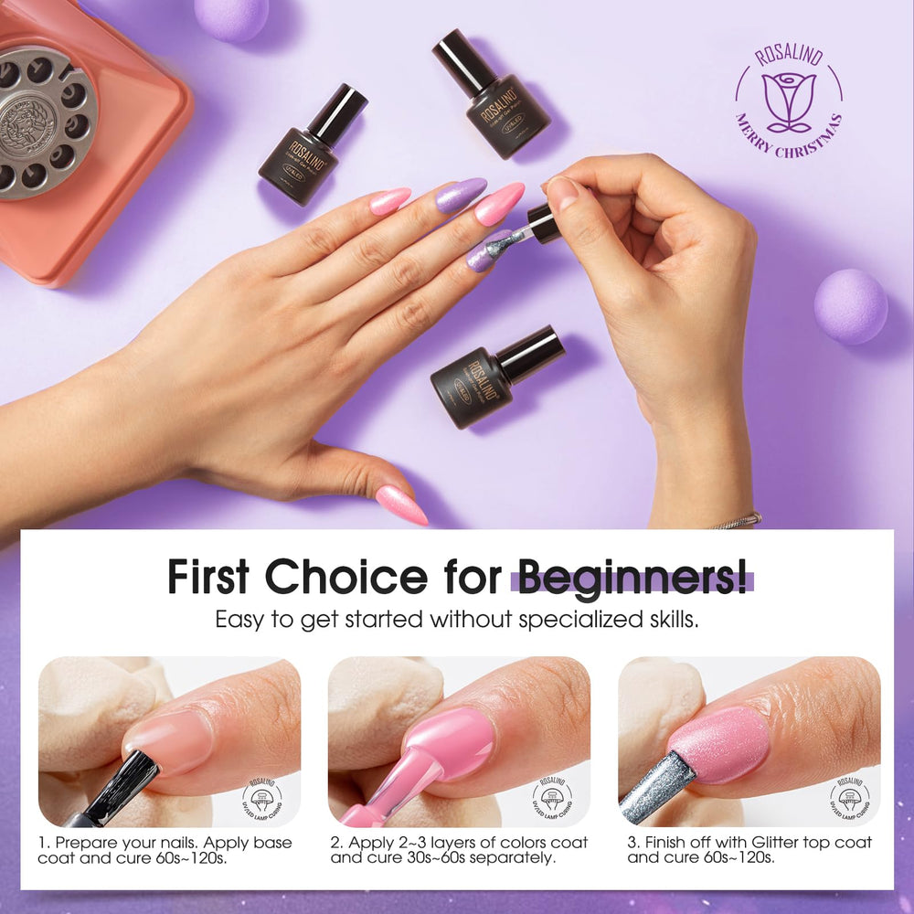 ROSALIND glossy top coat delivers a high-shine finish.