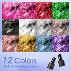 ROSALIND UV-curing steps shown with base coat for smooth glitter application.