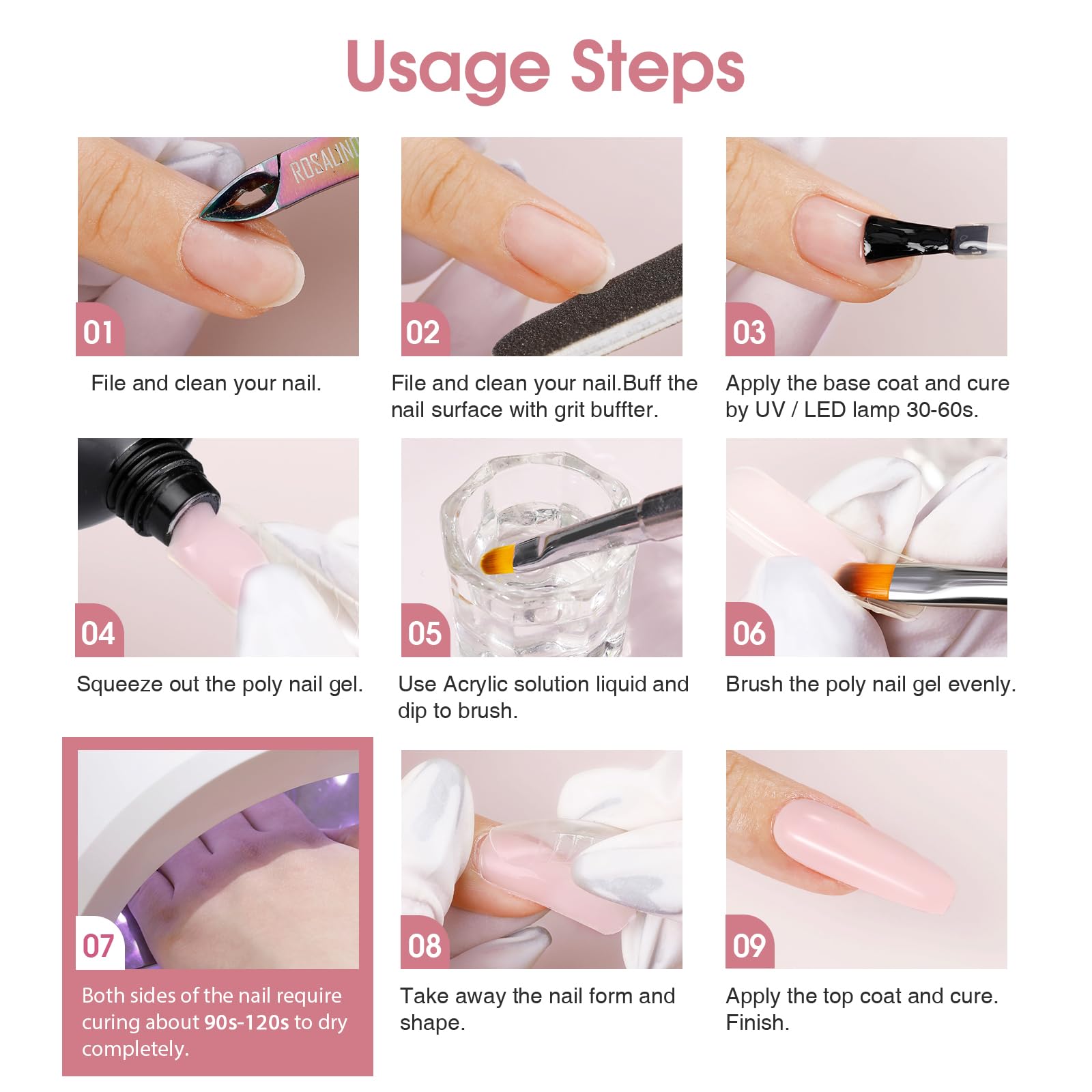 ROSALIND UV/LED curing times for poly nail gel