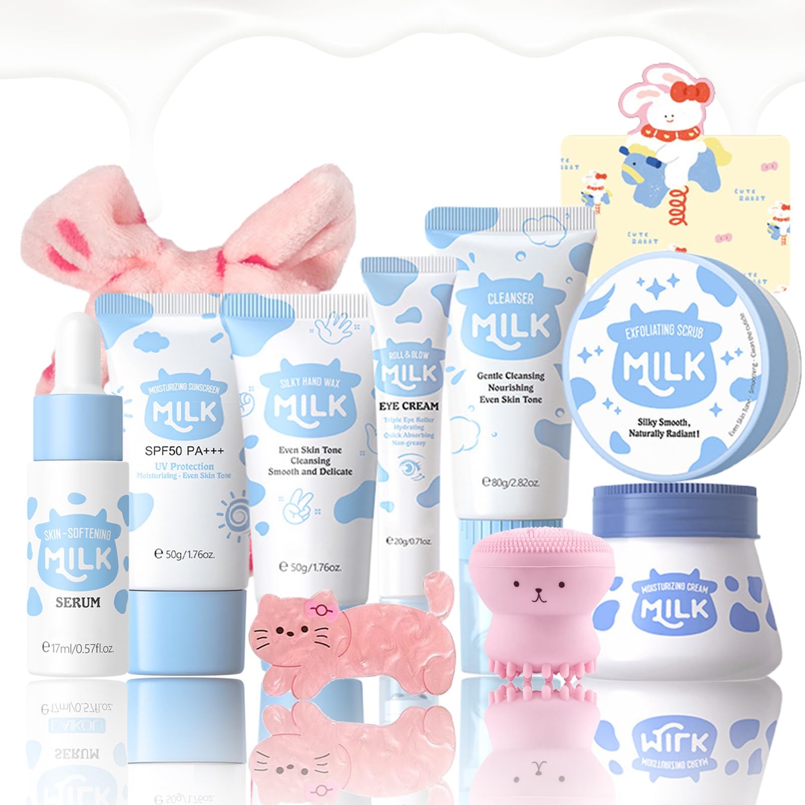 Rosardene 11-in-1 milk skincare set packaging showing full kit for daily routines