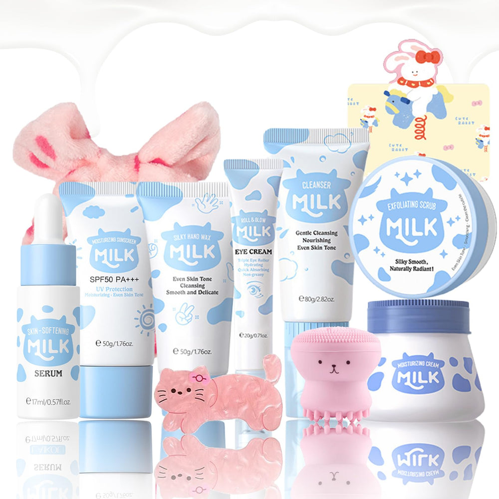 Rosardene 11-in-1 milk skincare set packaging showing full kit for daily routines