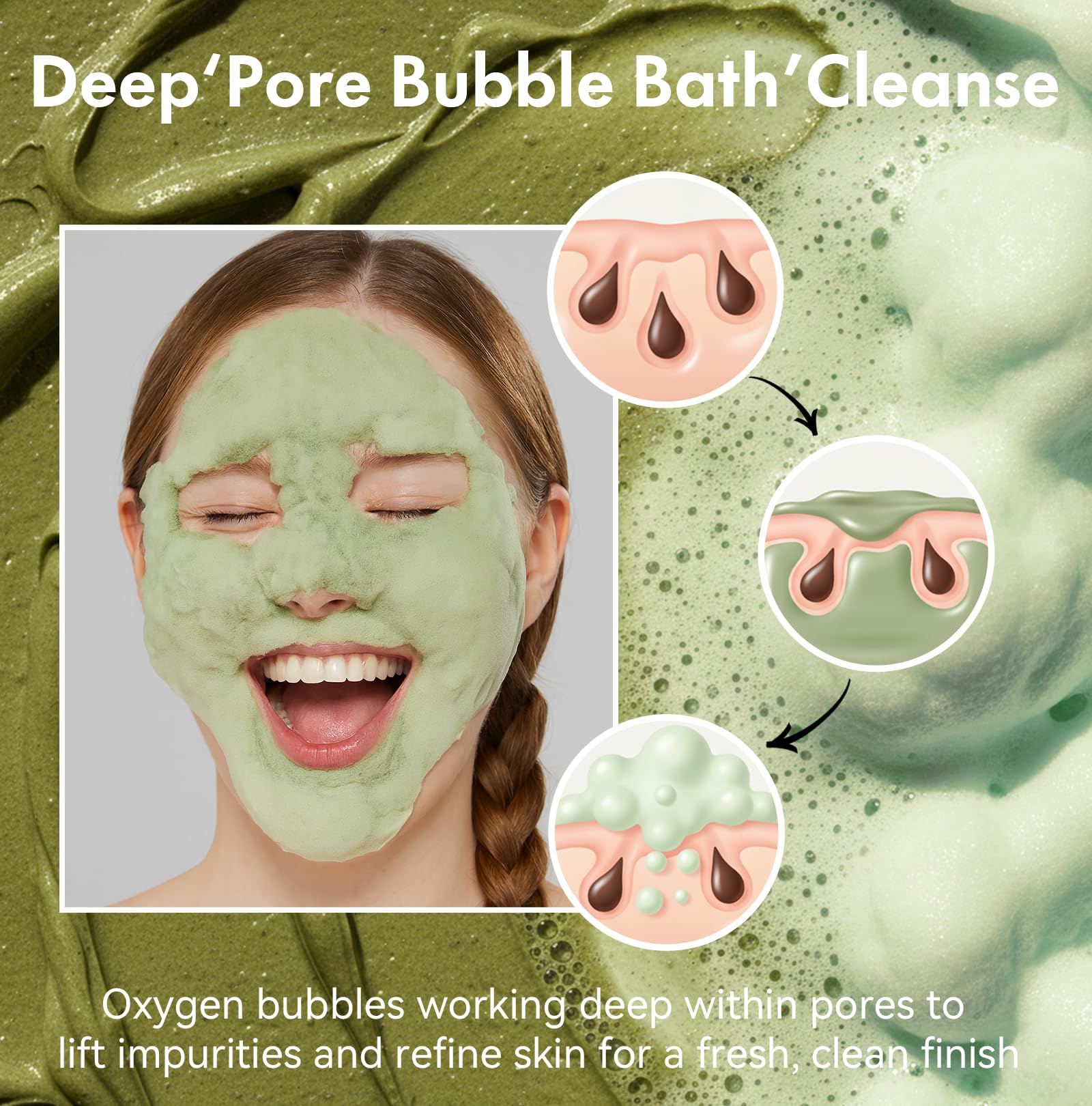 Roseblem bubble mask application scene demonstrates gentle cleansing and relaxation