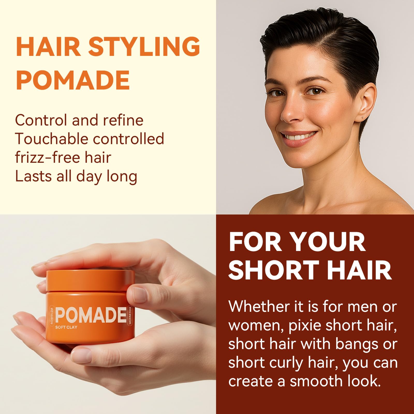 Roseblem short hairstyle styled with soft clay for volume and texture.
