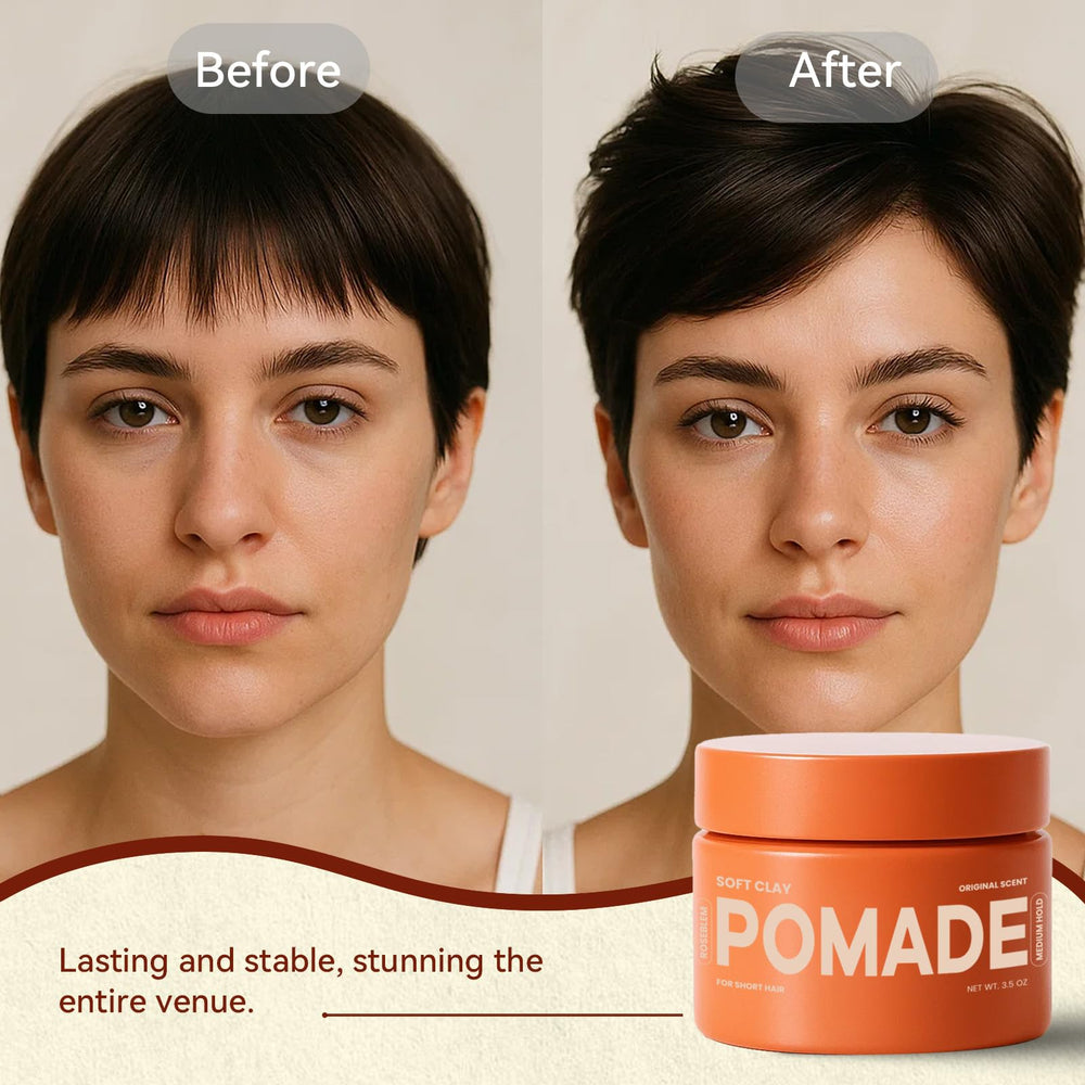 Roseblem pomade applied to wet hair for quick, even styling.