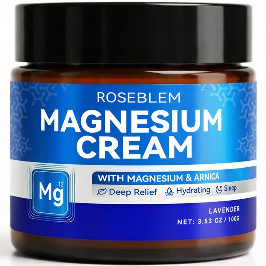 Roseblem magnesium cream bottle ready for post-workout use.