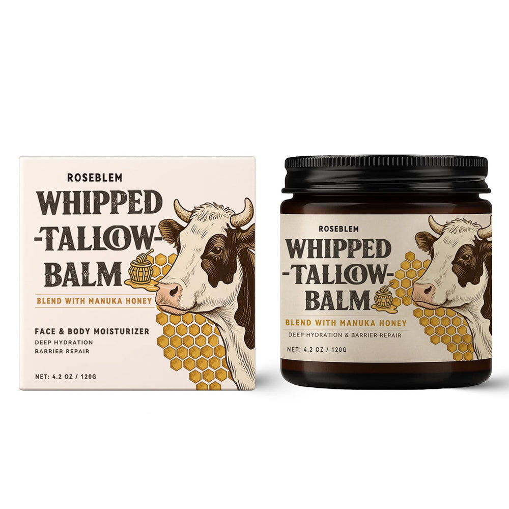 Roseblem natural ingredients label emphasizing grass-fed tallow and clarity