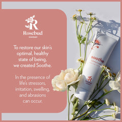 Close-up of Arnica and Chamomile ingredients in Rosebud Woman Soothe Calming Cream.