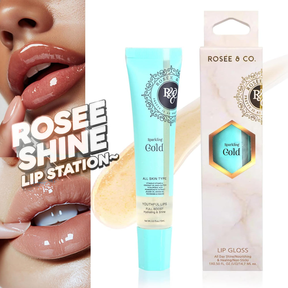 Rosee & Co Lip Gloss wand application shows smooth, non-sticky finish