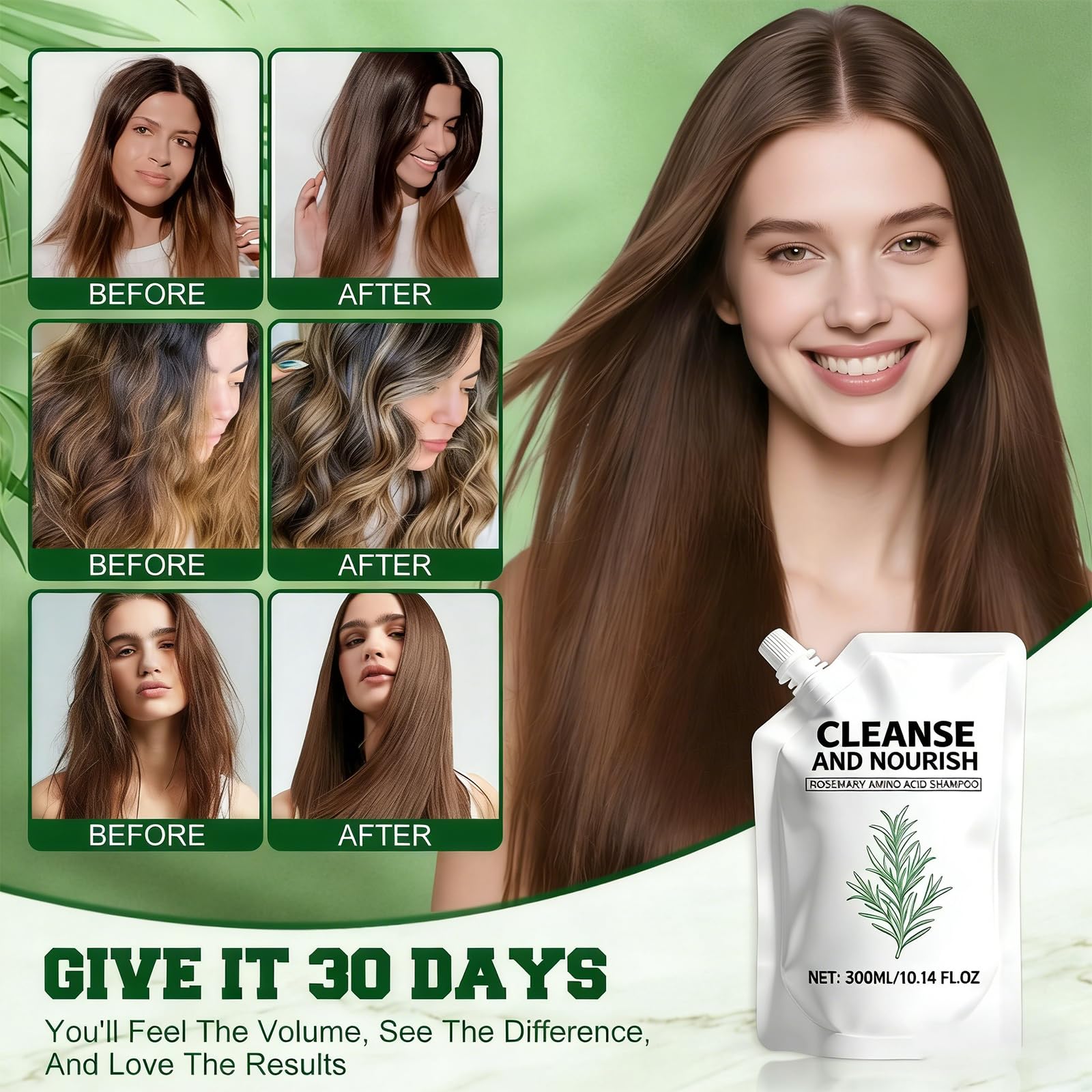 Rosemary Amino Acid Shampoo application on hair highlights gentle cleansing