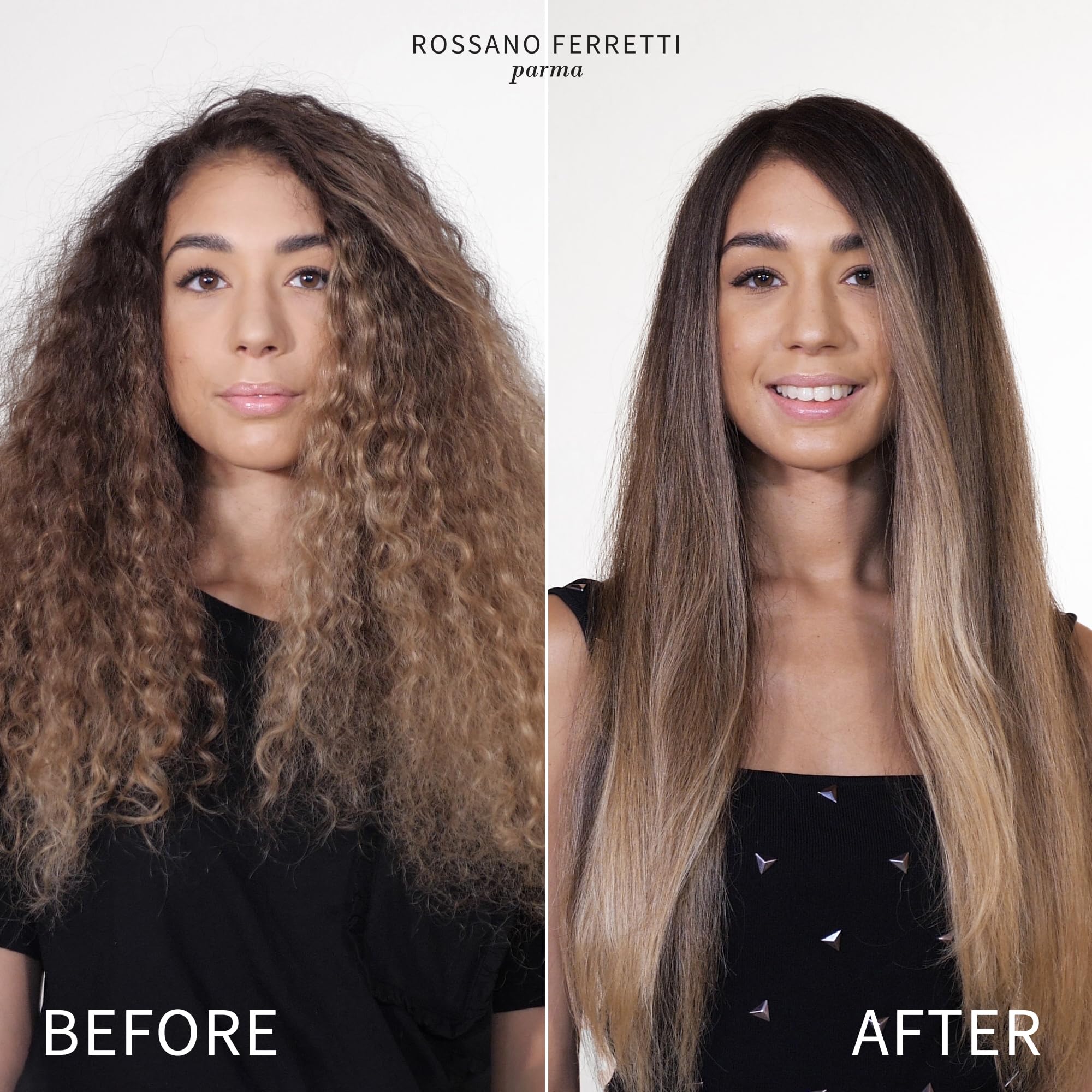 Rossano Ferretti Intenso Serum applied to hair for smoothing and shine.