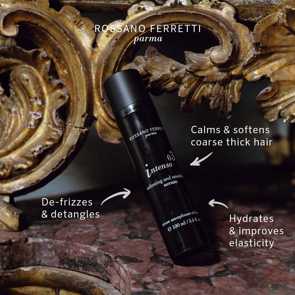 Intenso Serum texture close-up showing silky consistency ideal for frizz control.