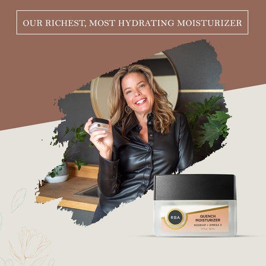 Round Barn Apothecary Quench pump demonstrates quick absorption in a lightweight vegan formula.