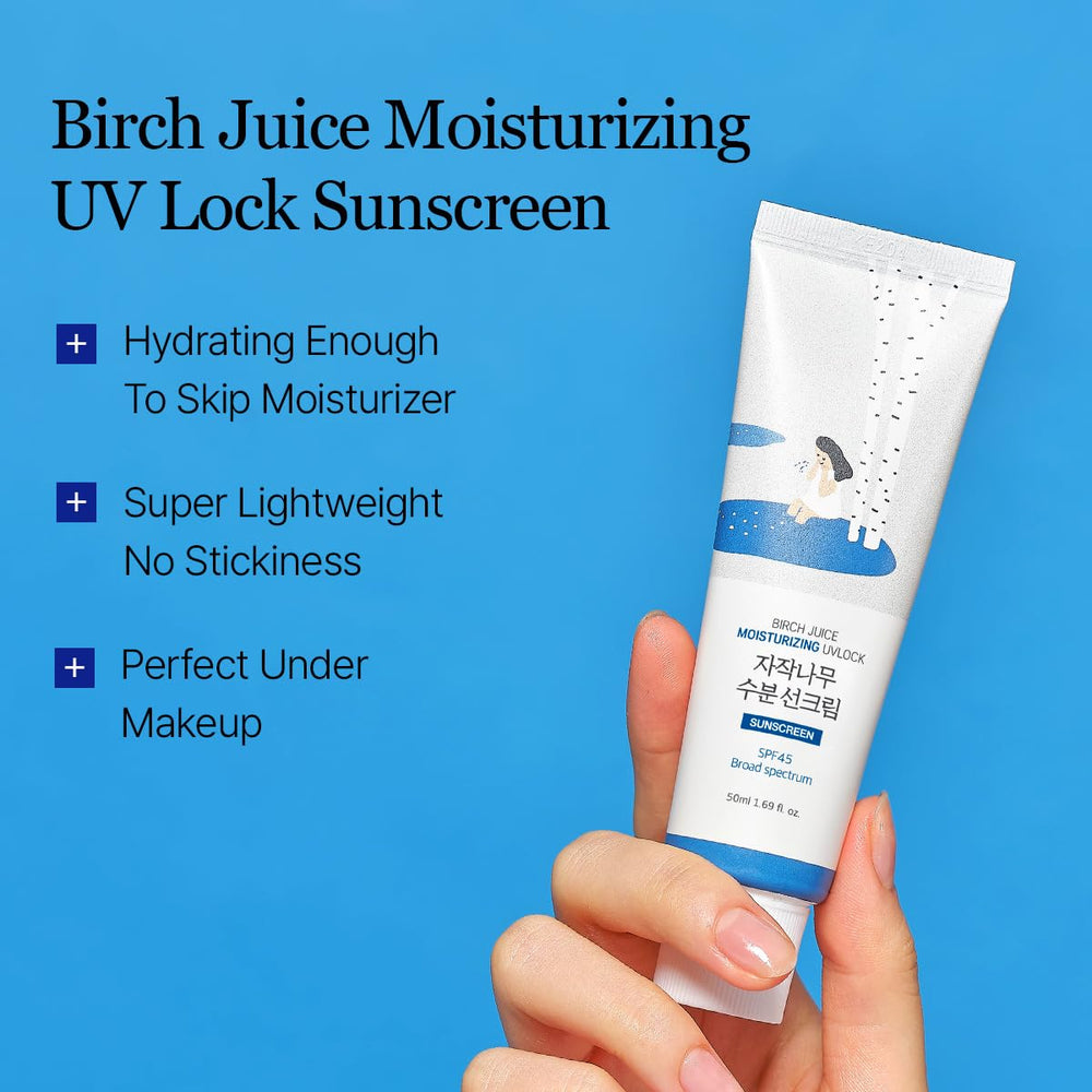 ROUND LAB Birch Juice UV Lock SPF 45 texture application shows lightweight absorption