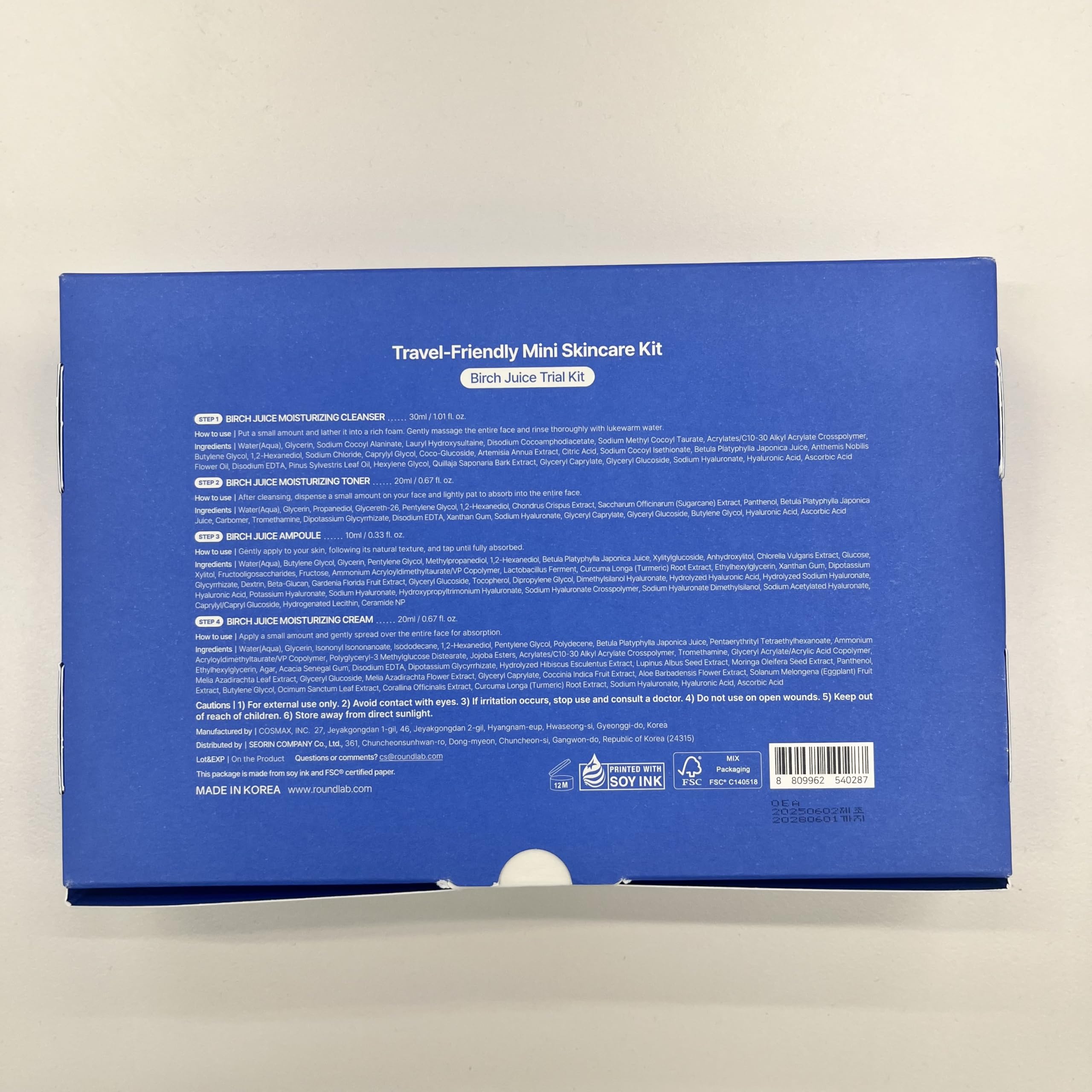 ROUND LAB Birch Juice Packaging Mini Kit showing compact travel-friendly design.