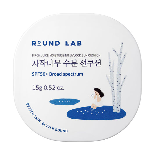 ROUND LAB Birch Juice Sun Cushion compact with built-in mirror for easy reapplication