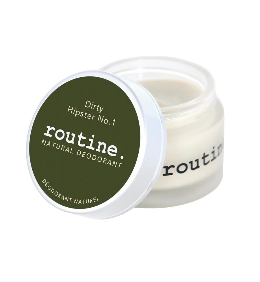 Routine Patchouli deodorant jar close-up showing earthy texture.