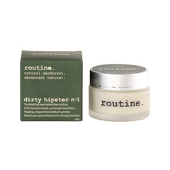 Routine Patchouli deodorant packaging in glass jar.