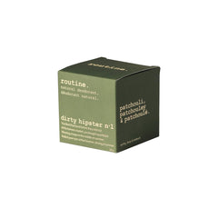 Routine Patchouli deodorant in reusable glass jar on shelf.
