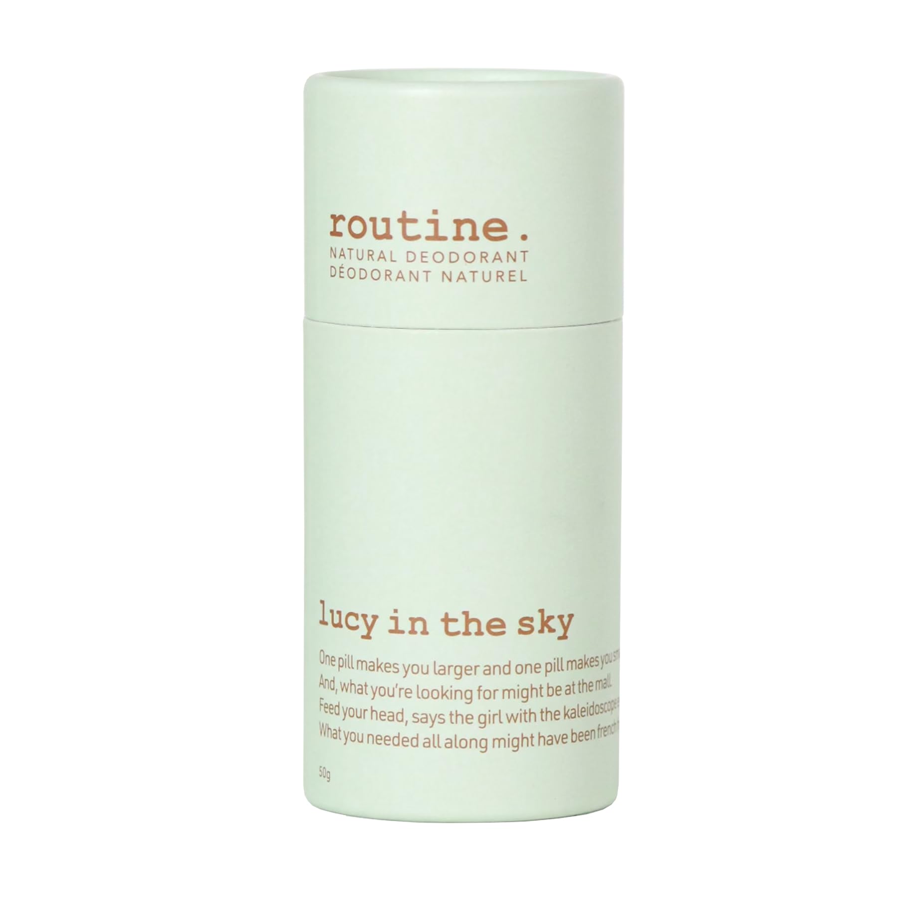 Routine Lucy in the Sky Deo Stick packaging highlights sustainable materials and design.