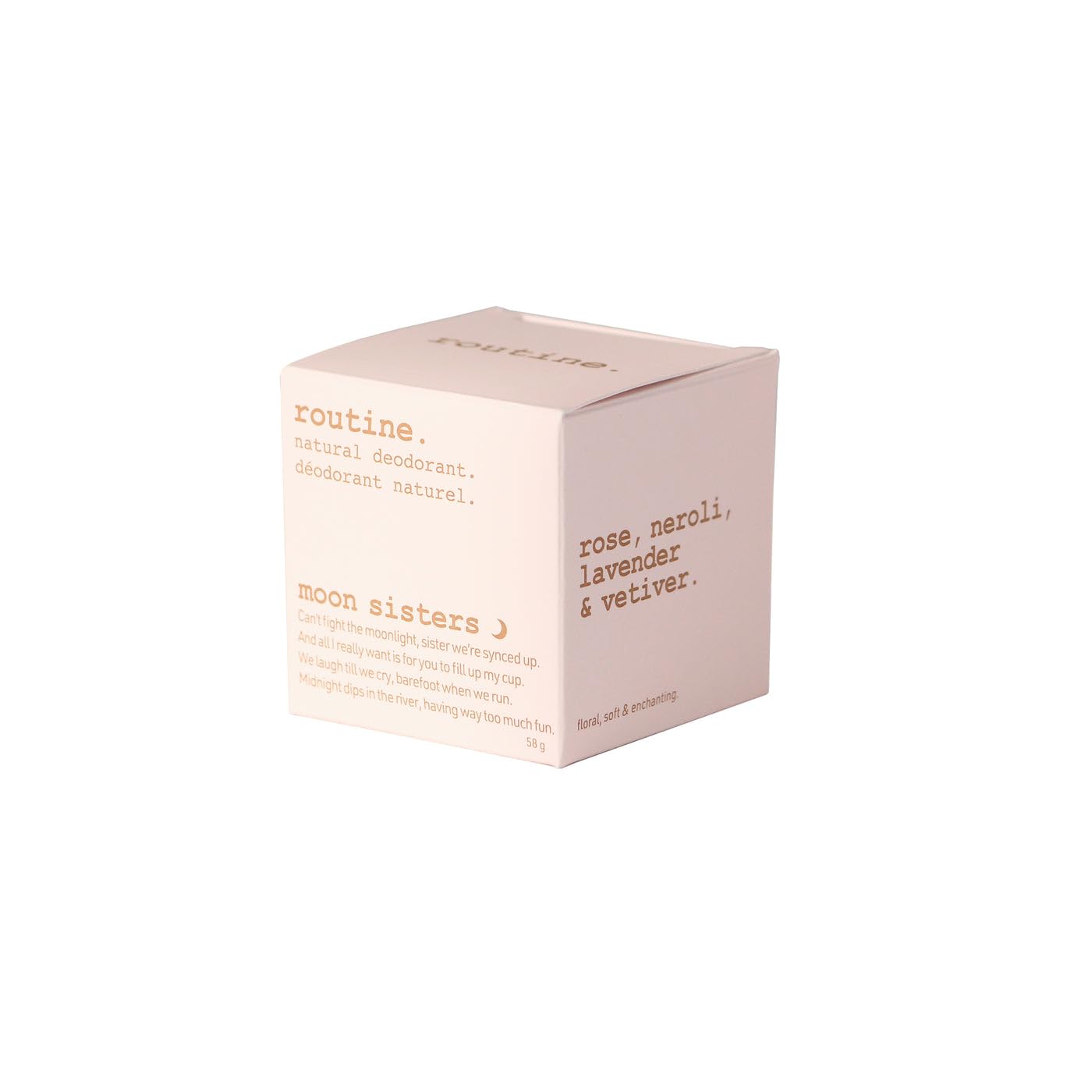 Routine Moon Sisters reusable glass jar packaging highlights sustainable refillable design.