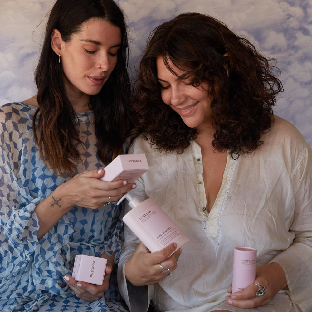 Moon Sisters deodorant in use on skin, soft floral aroma