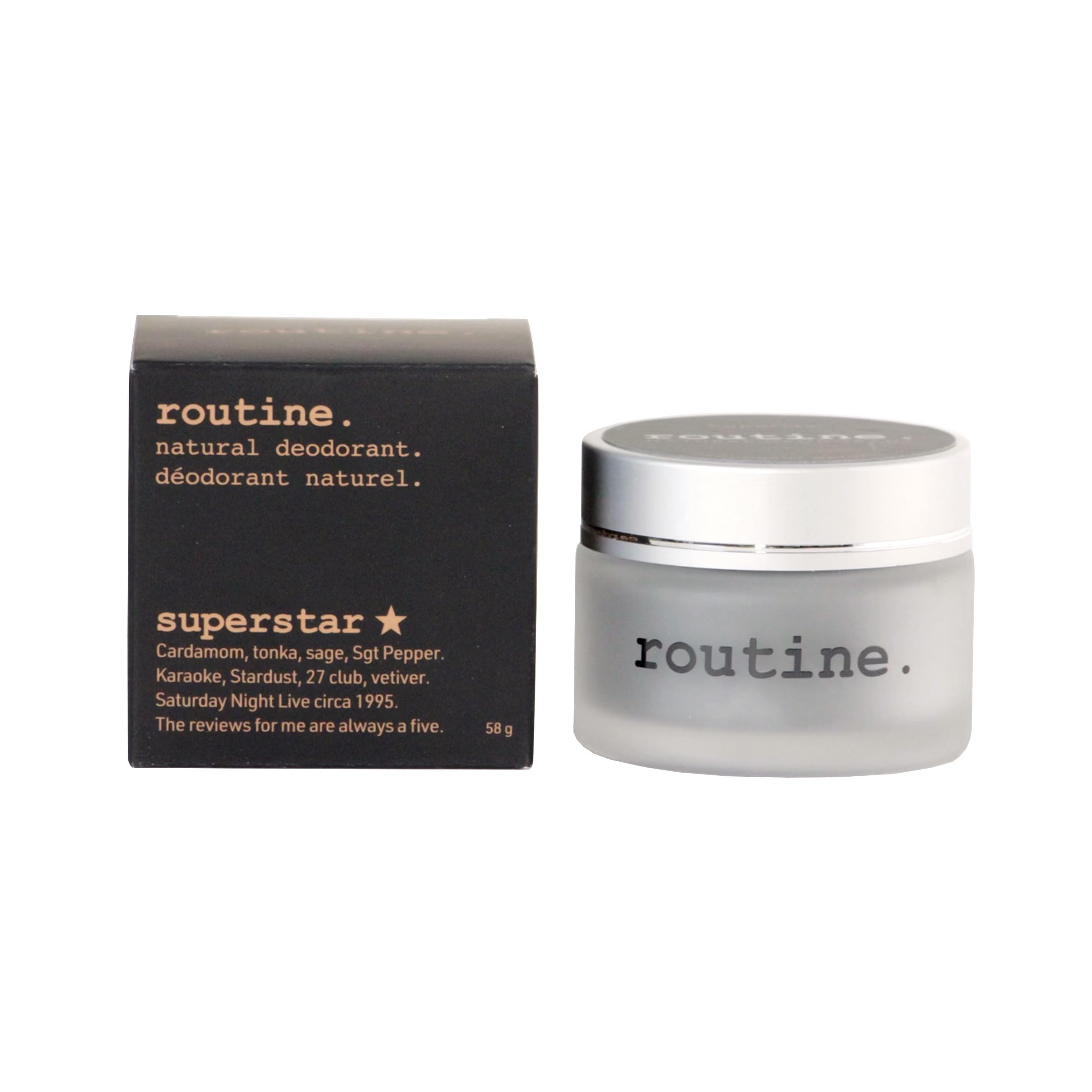 Routine Superstar deodorant application shows charcoal formula blocks odor during workouts.