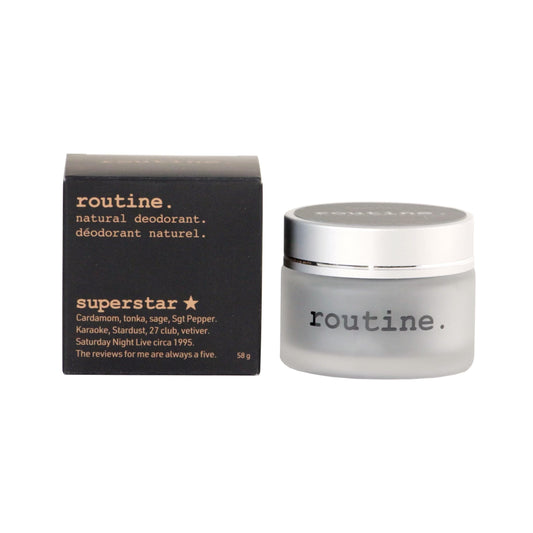 Routine Superstar deodorant application shows charcoal formula blocks odor during workouts.