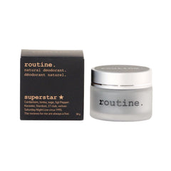 Routine Superstar deodorant application shows charcoal formula blocks odor during workouts.