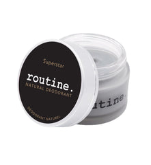 Routine Superstar deodorant jar with activated charcoal for odor control and skin balance.