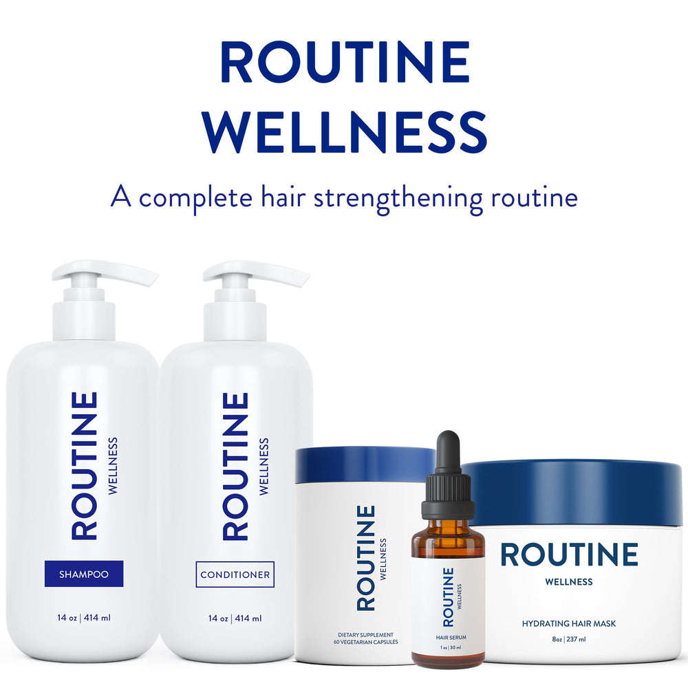 Routine Wellness conditioner label close-up emphasizing safe for all hair types