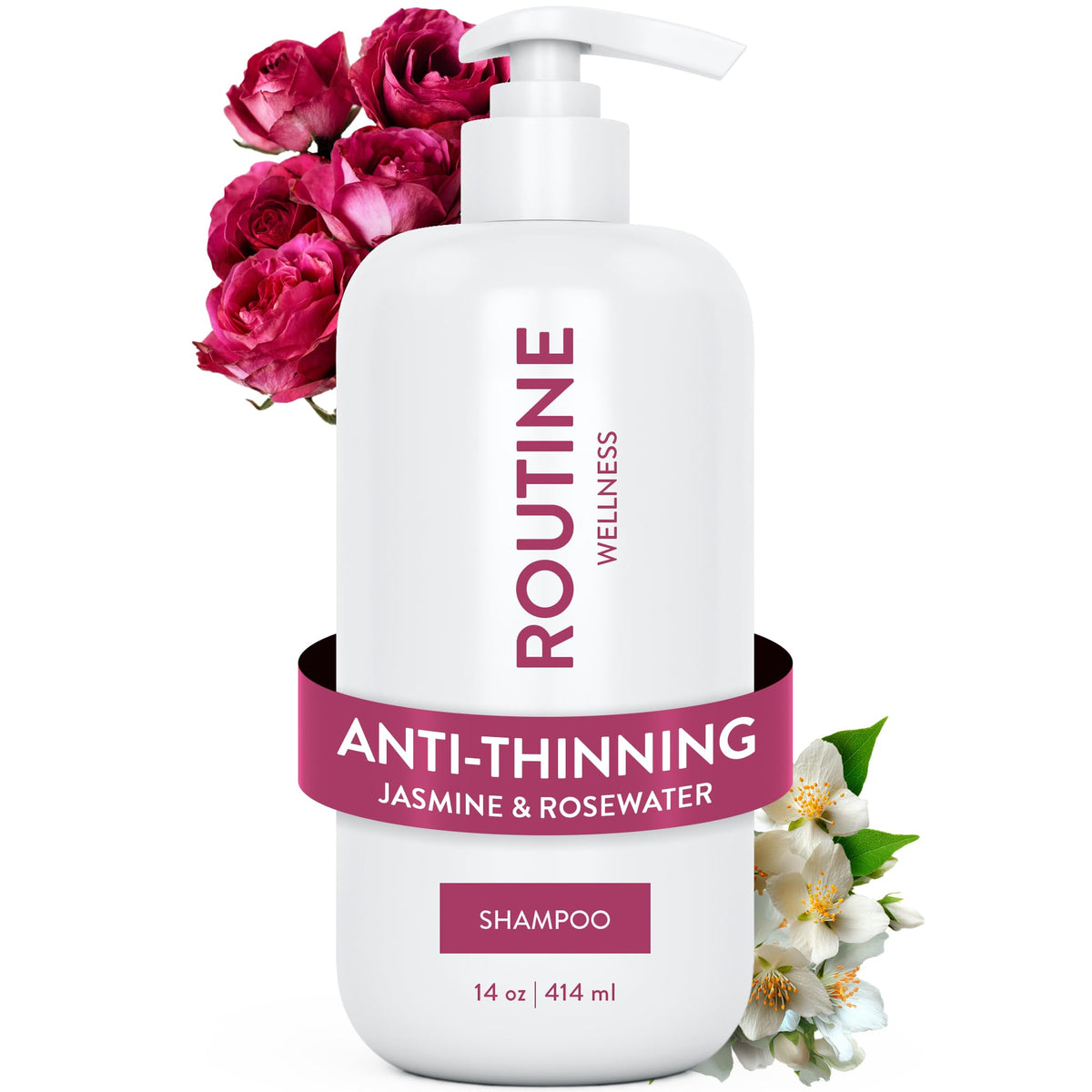 Routine Wellness Anti-Thinning Shampoo bottle shows a strengthening formula for fuller-looking hair