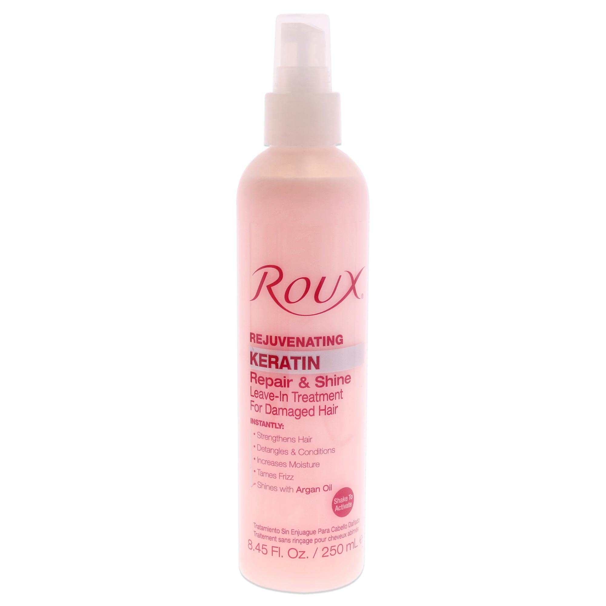 Roux Argan Oil Keratin Repair Leave-in bottle for smooth, protected hair.