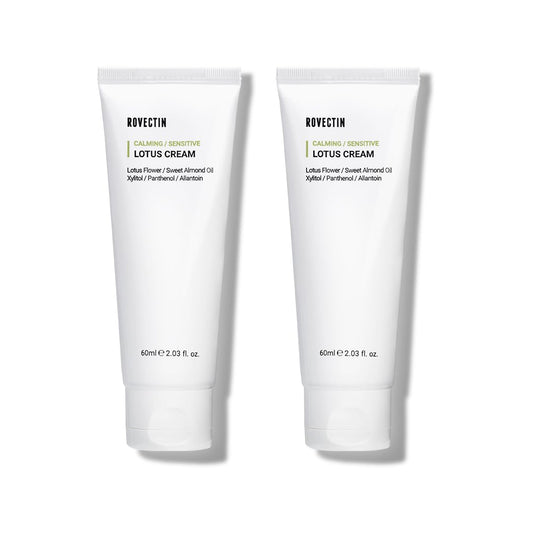 ROVECTIN Calming Lotus Water Cream bottle shows a light vegan formula for sensitive skin