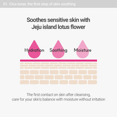 Rovectin CICA Care Toner applied to skin patch showing calming effect