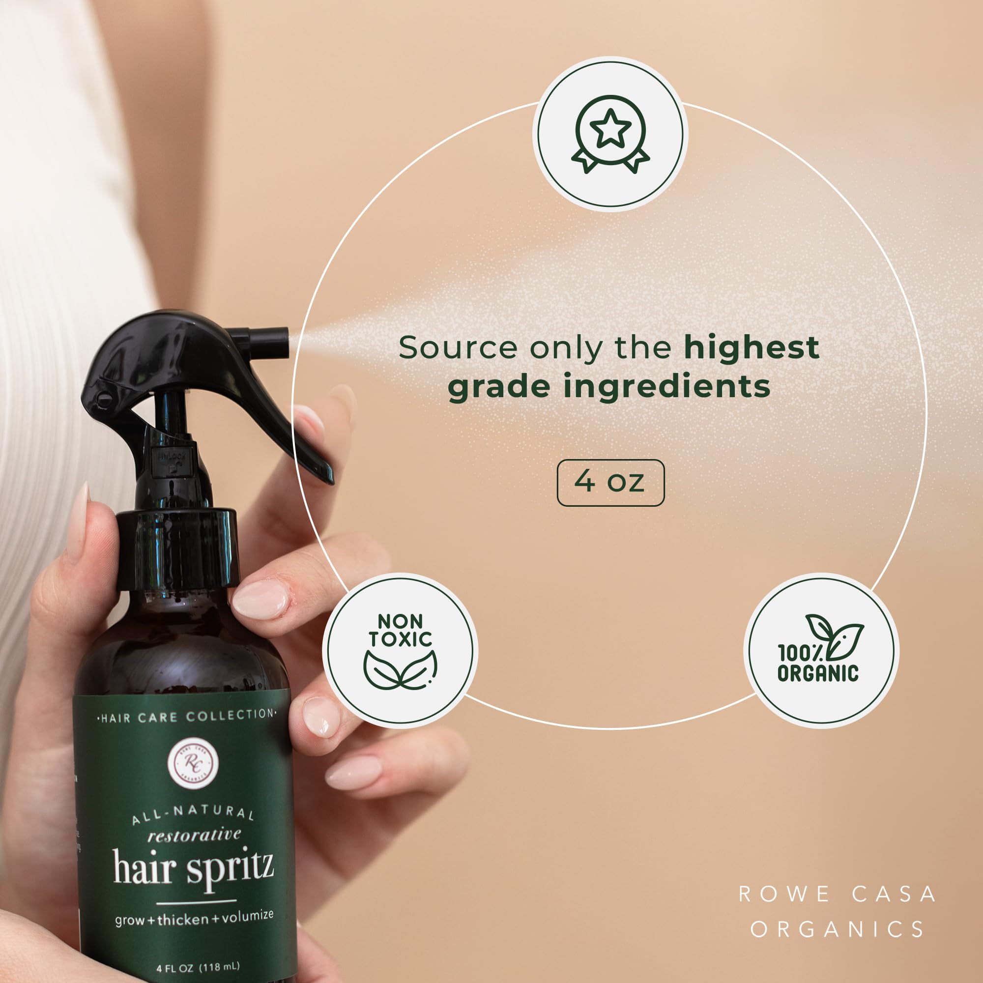 Rowe Casa Organics Hair Spritz application closeup for daily styling