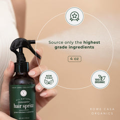 Rowe Casa Organics Hair Spritz application closeup for daily styling